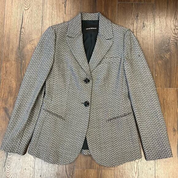 Emporio Armani Gray Chevron virgin wool blazer SZ 42 - Picture 1 of 6
